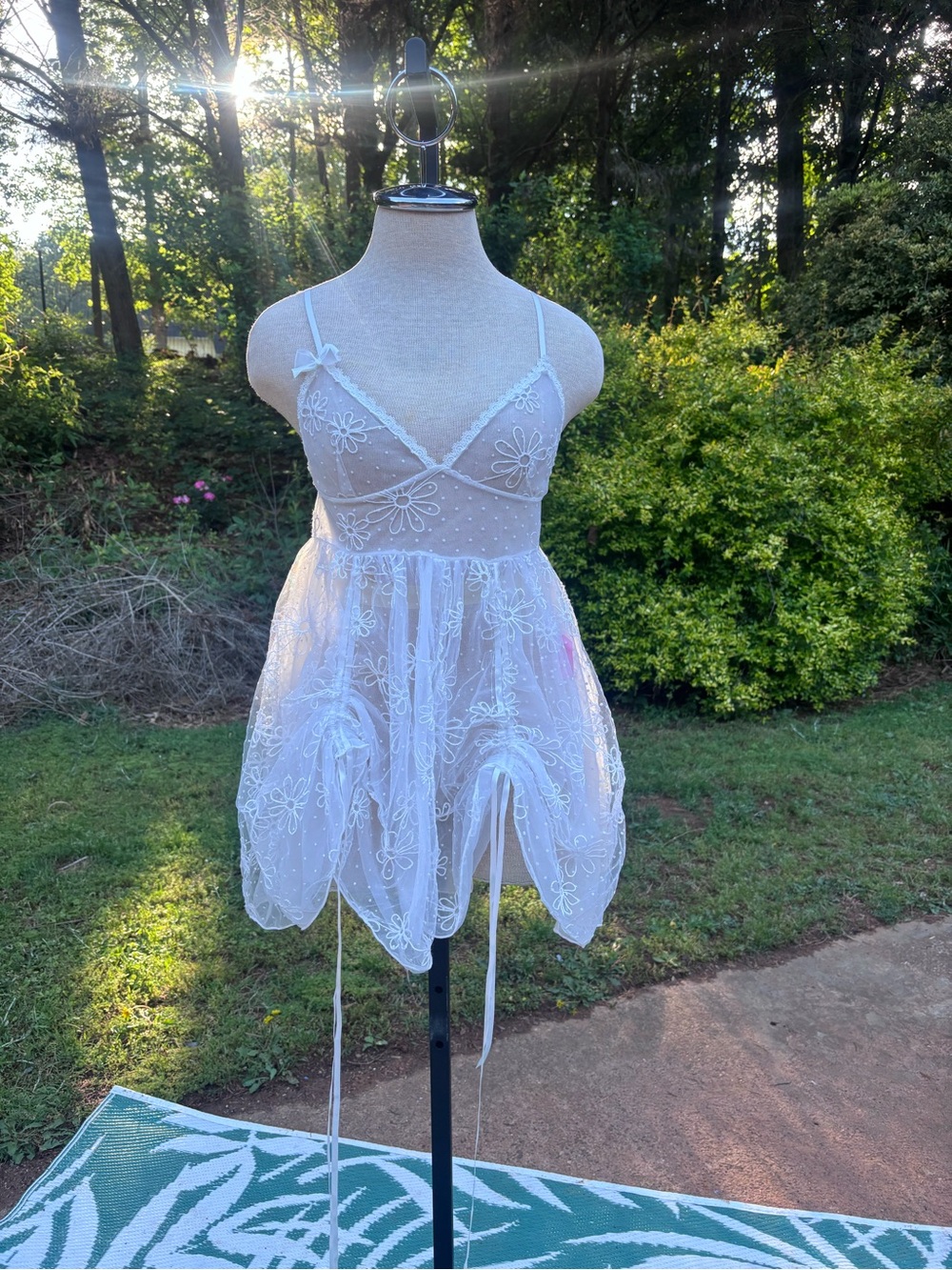 Sugar Thrillz White Sheer Floral Lace Babydoll Chemise